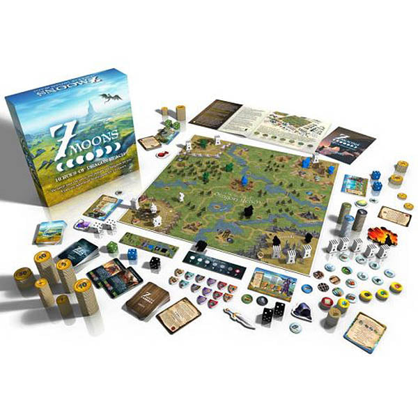 Image of 7 Moons game components. This game by Gunpowder Studios is available at indie online boardgames and card games retailer Kaioss Games