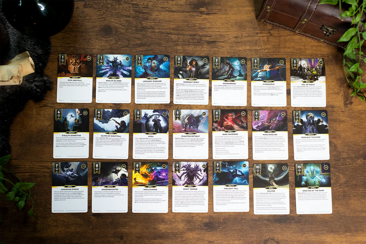 Daggerheart Core Set RPG game box by Darrington Press featuring colorful artwork and game components on a tabletop.