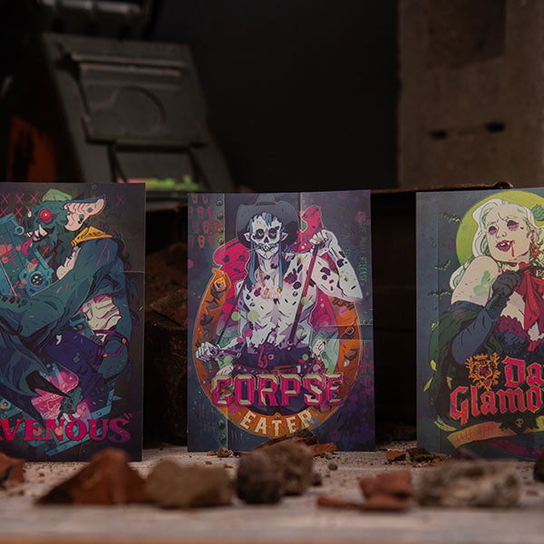 Image of Eat the Reich: Pinup Postcard Pack part 2. This accessory for an RPG by Rowan, Rook & Decard is available at indie online boardgames and card games retailer Kaioss Games