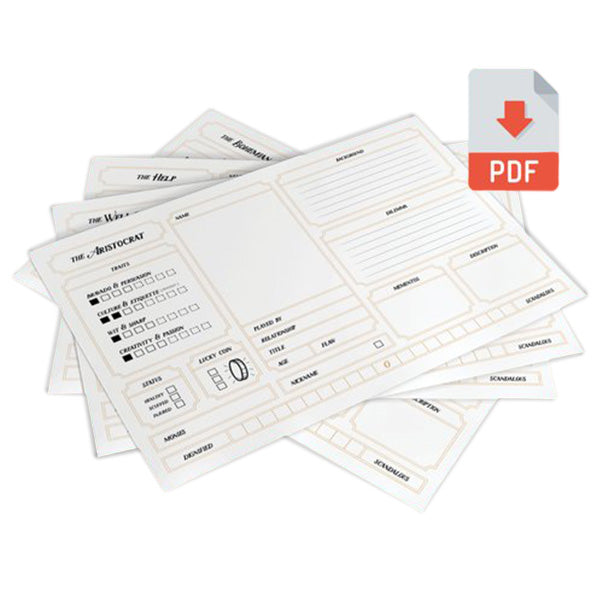 Image of Flabbergasted! character cards. This addition to Flabbergasted! by The Wanderer's Tome is available for download at indie online boardgames and card games retailer Kaioss Games