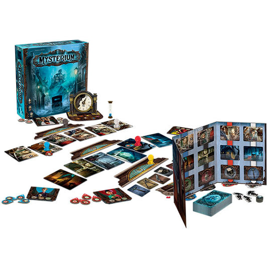 Image of Mysterium game components. This game Libellud is available at indie online boardgames and card games retailer Kaioss Games
