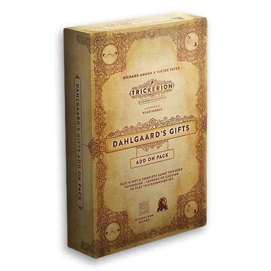 Image of Trickerion: Dahlgaard's Gifts Expansion game box front. This game by APE Games is available at indie online boardgames and card games retailer Kaioss Games
