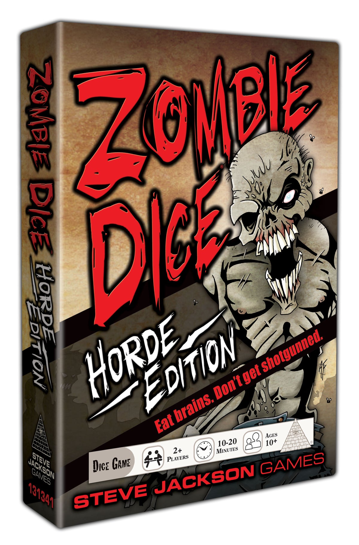 Zombie Dice: Horde Edition board game cover by Steve Jackson Games featuring colorful zombie dice and spooky design.