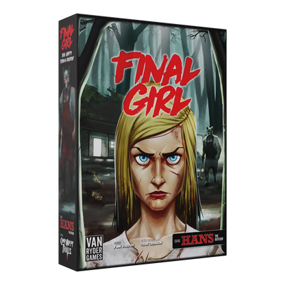 Final Girl S1 Happy Trails horror board game by Van Ryder Games, featuring illustrated game components and character cards.