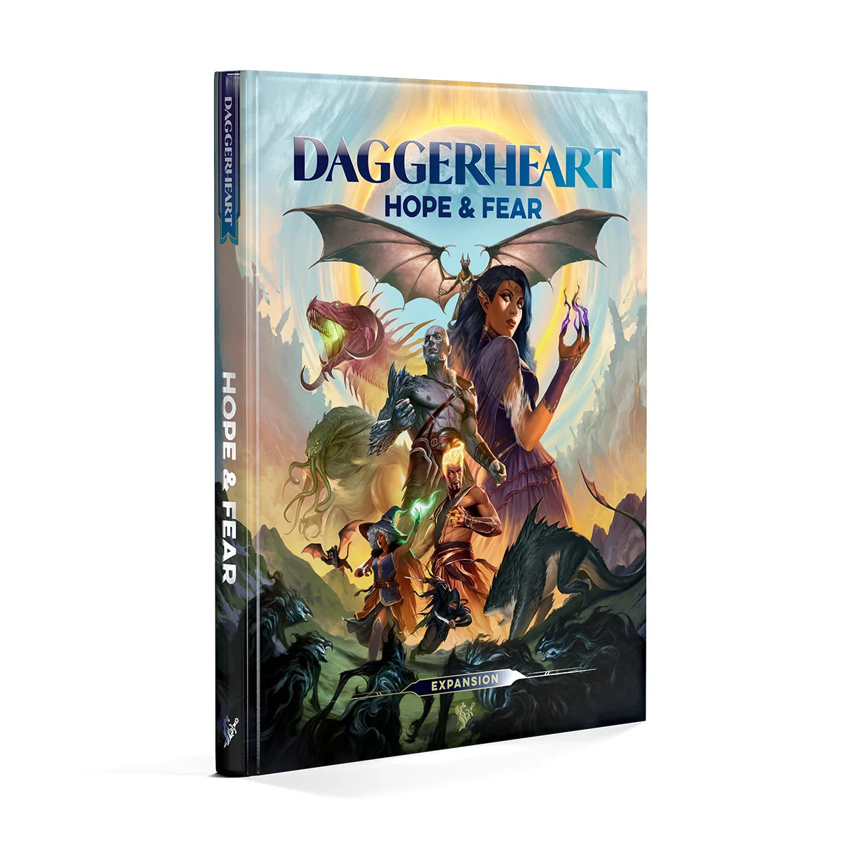 Daggerheart: Hope & Fear RPG book cover by Darrington Press, showing the spine and front artwork of the standalone game book.