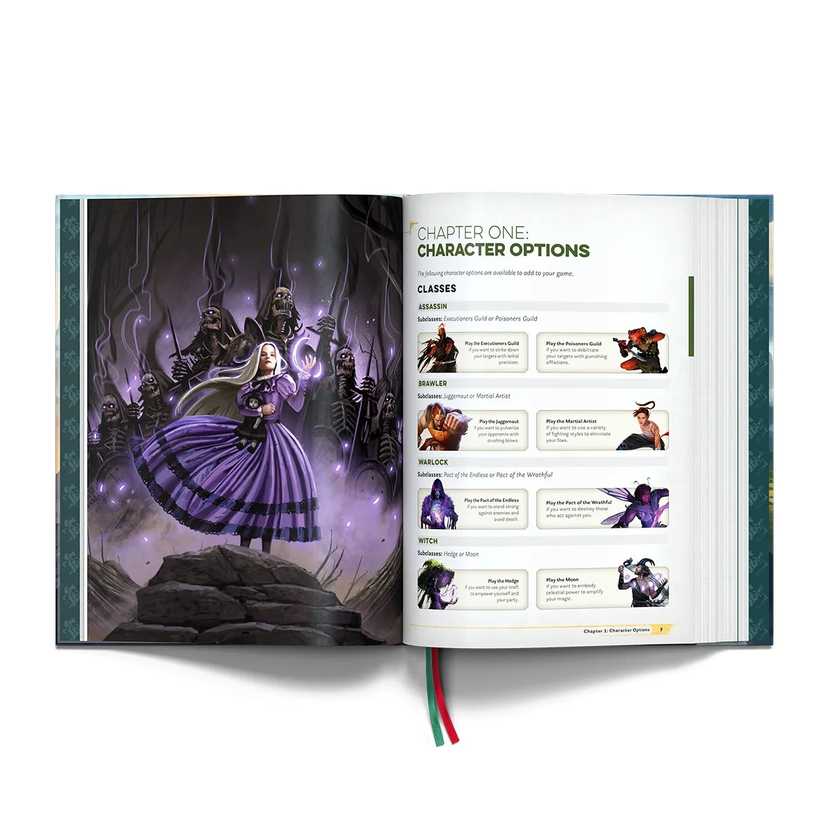 Daggerheart: Hope & Fear RPG game spread showing character classes and artwork in a colorful, detailed illustration.