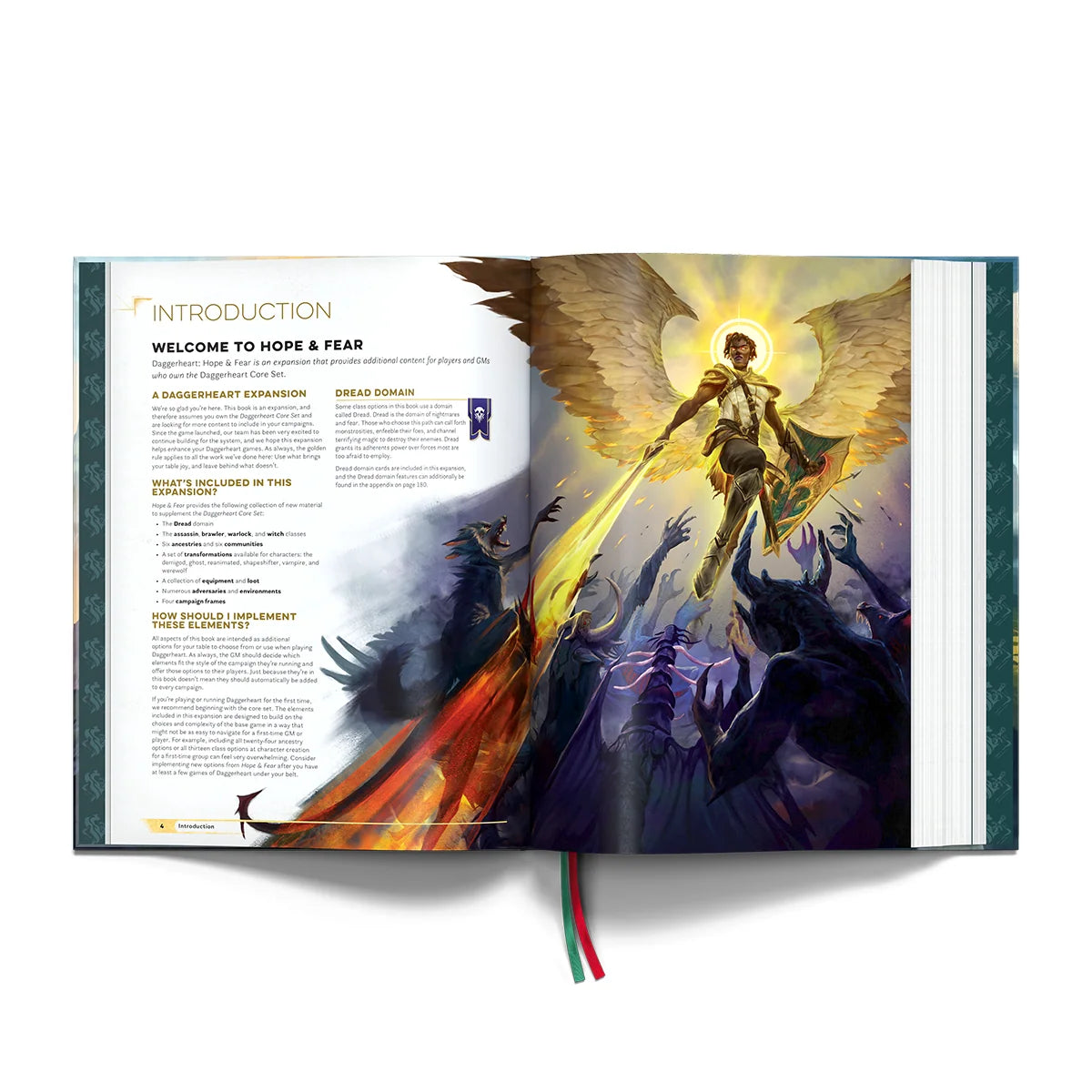 Illustration from Darrington Press's Daggerheart RPG, featuring characters in a dramatic scene with hope and fear themes.