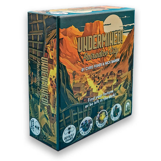 Image of Undermined! Pairadice City game box front. This game by Devilfly Games is available at indie online board games and tabletop games retailer Kaioss Games