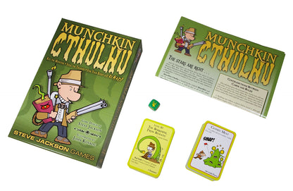 Cthulhu-themed card game by Steve Jackson Games featuring colorful illustrated cards with tentacled monsters and mystical symbols.
