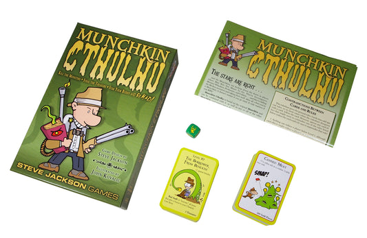 Cthulhu-themed card game by Steve Jackson Games featuring colorful illustrated cards with tentacled monsters and mystical symbols.